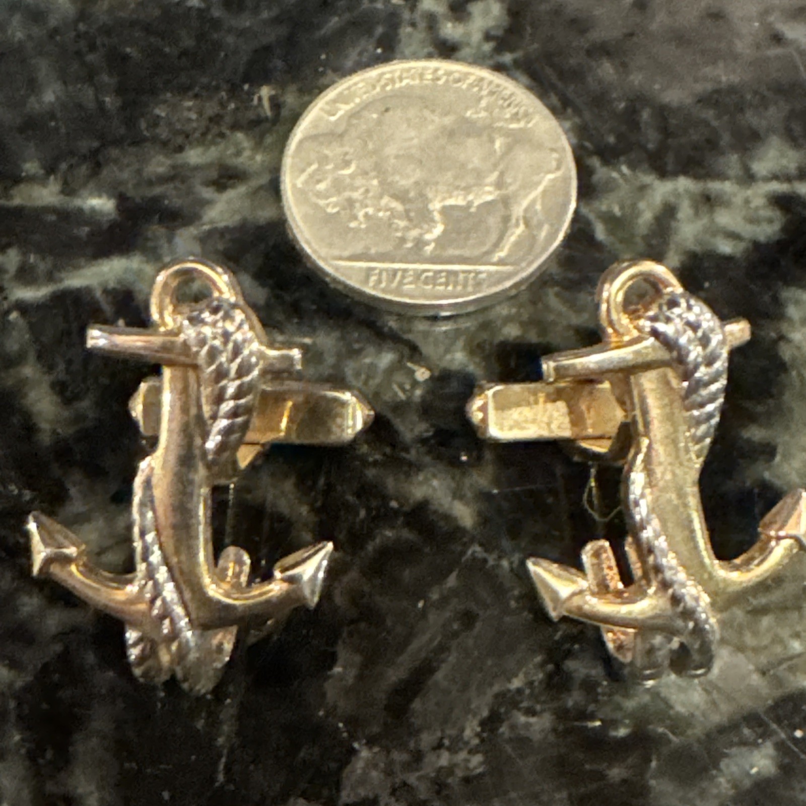 Anchors Shiny 2 Tone Vintage 1″ Cuff Links Navy Naval Merchant Marine EUC Gift