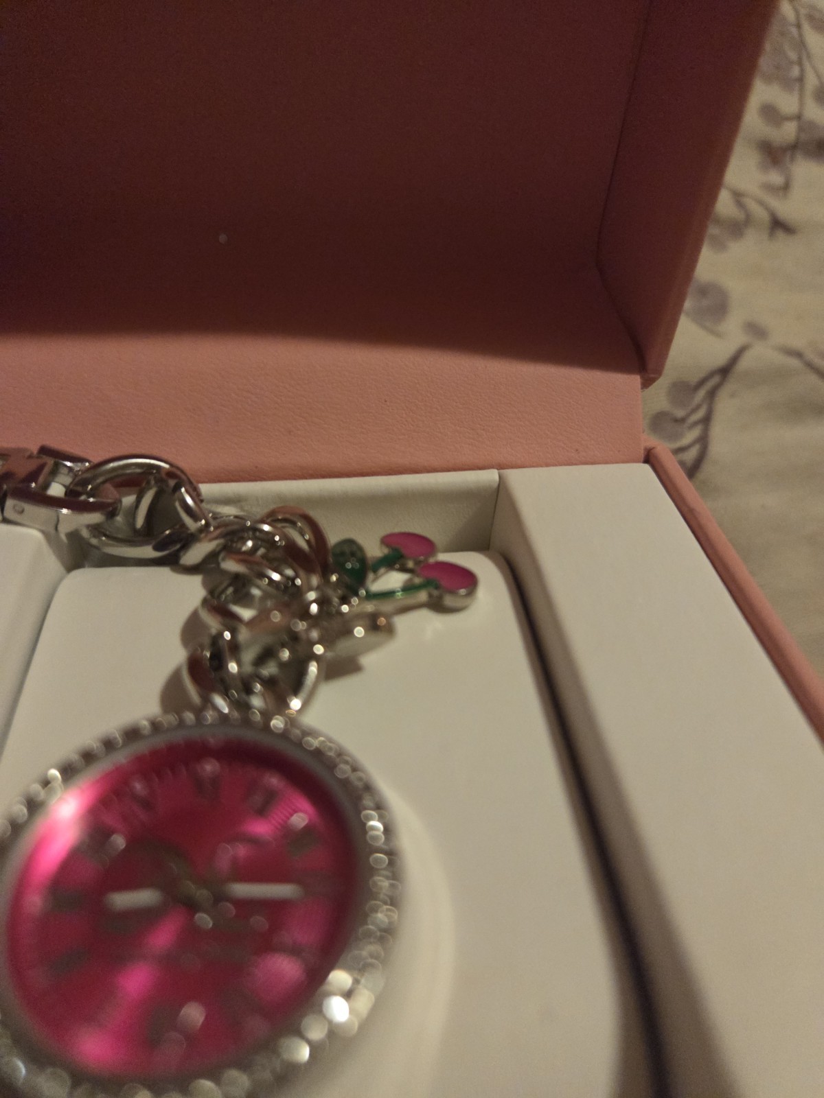 Juicy Couture Pink Dial Charm Bracelet Watch with Cherry – New In BOX