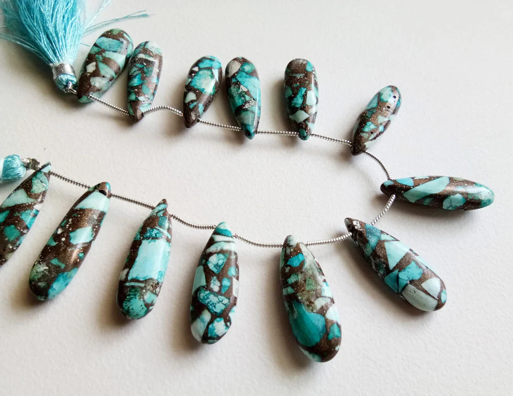 25-29mm Blue Copper Turquoise Plain Long Pear Beads, Copper Turquoise Fancy Long