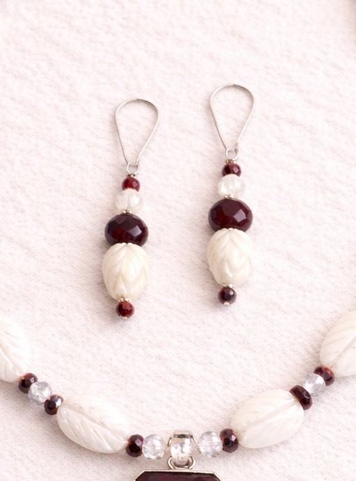 Garnet Necklace Pendant , Abalone Necklace18”/ Earrings 1.5” Special Occasion