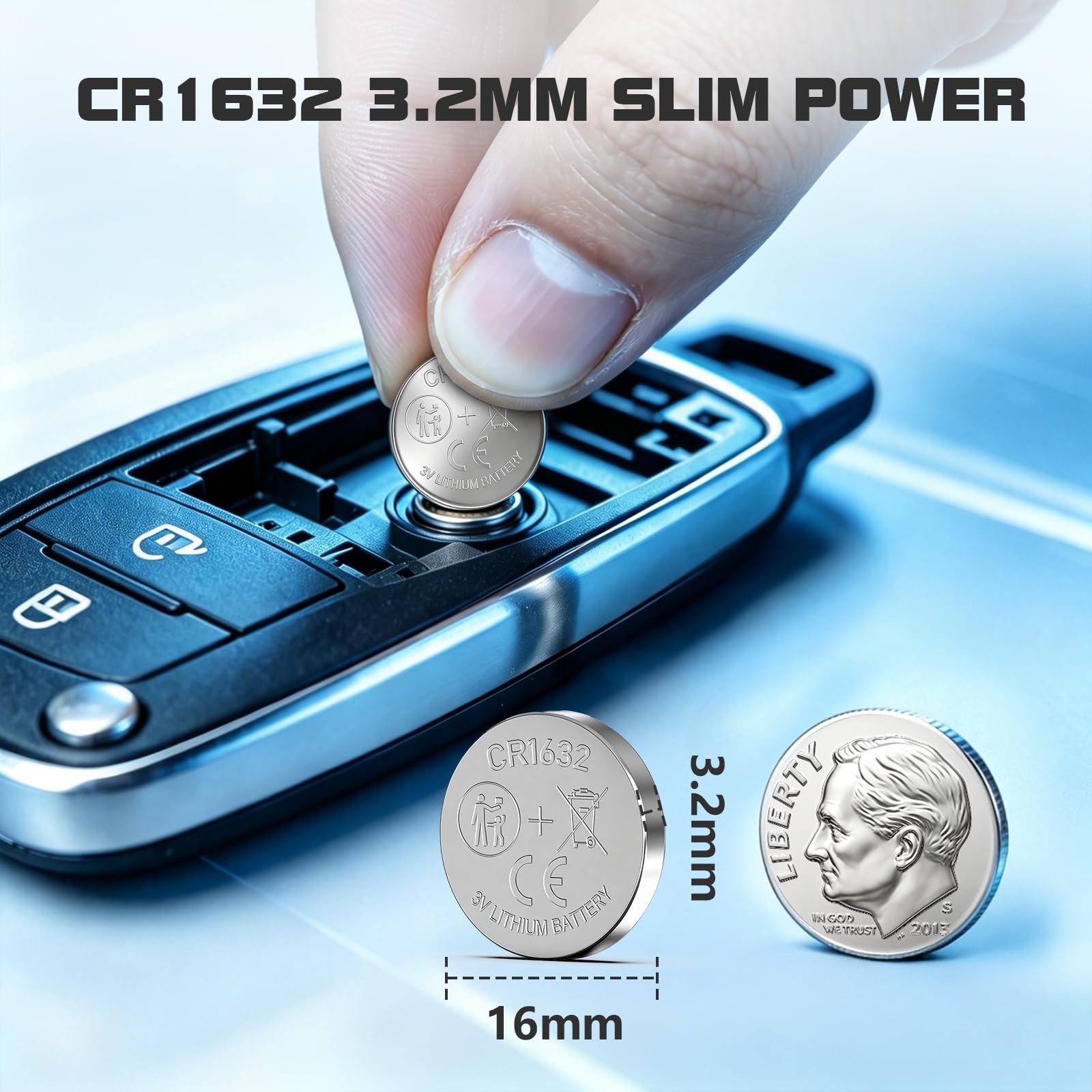 Fuspower CR1632 Battery for Car Key: 3V Lithium Batteries 10 Pack – 1632…