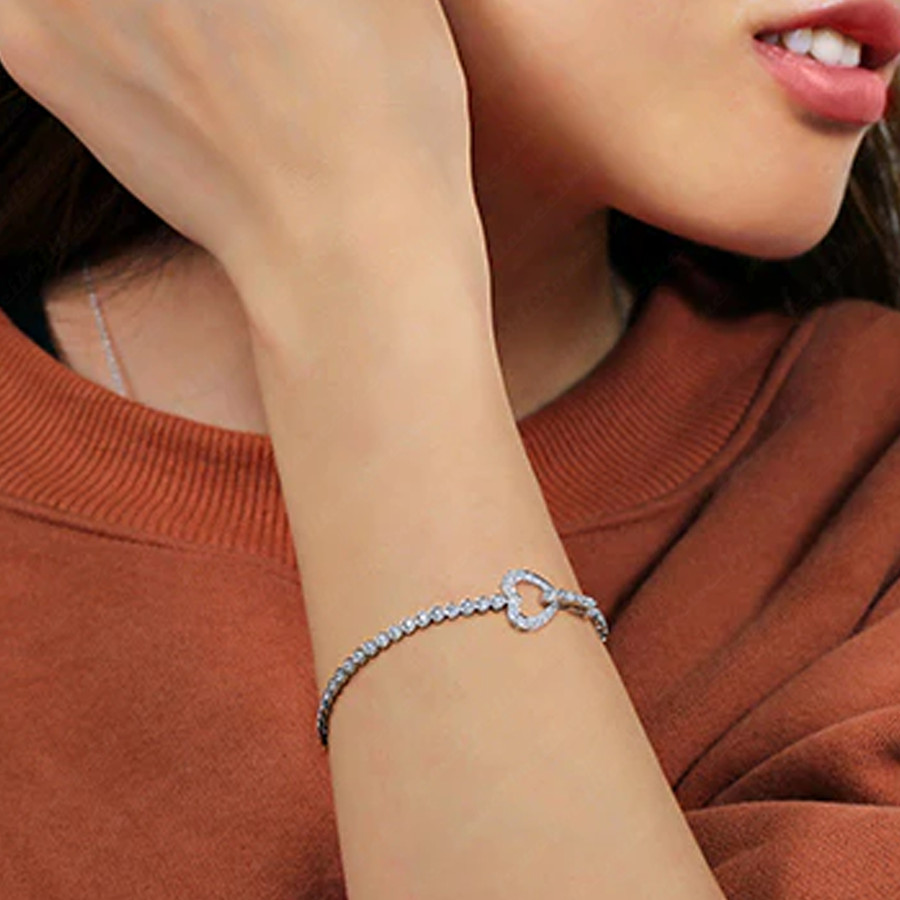 9.35Ctw Round Moissanite Bezel Heart Shape Tennis Bracelet 14K White Gold Plated