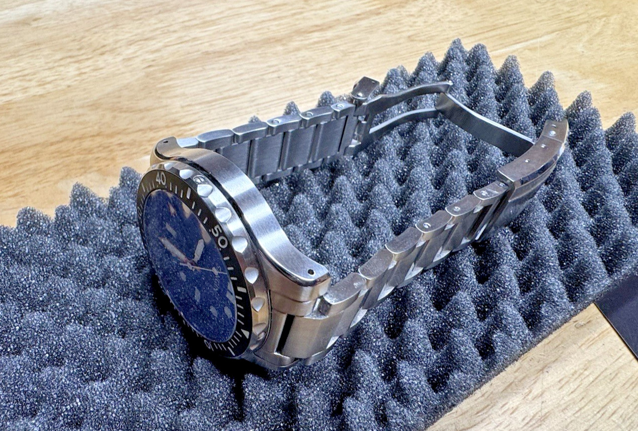 Sangin Professional Sea Blue Watch Brushed Rare Diplomat Bracelet Box Docs SOCAL