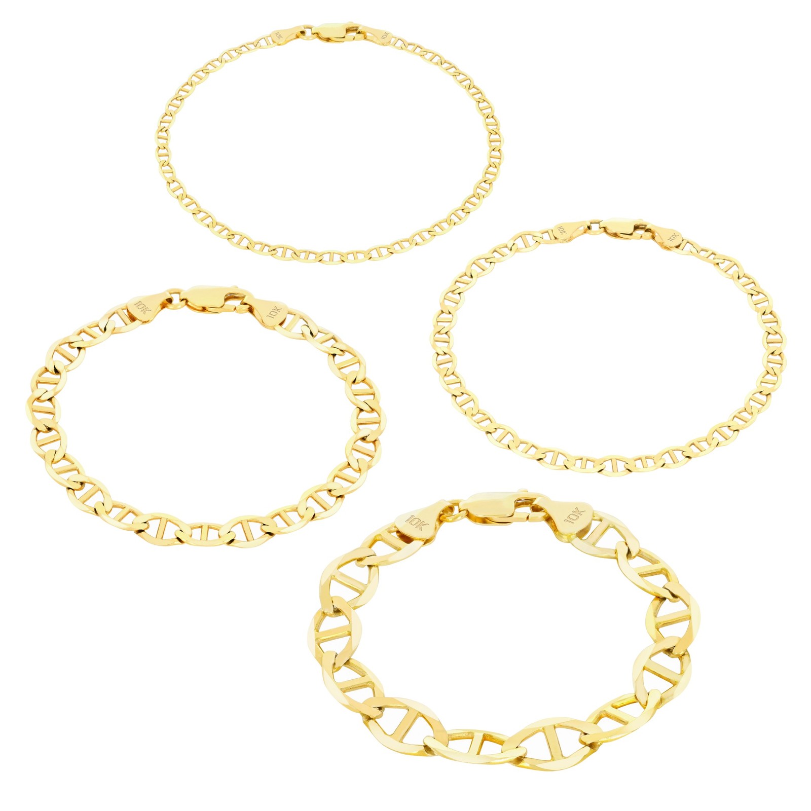 10K Yellow Gold Solid 2mm-9mm Mariner Anchor Link Chain Bracelet 7″ 7.5″ 8″ 9″
