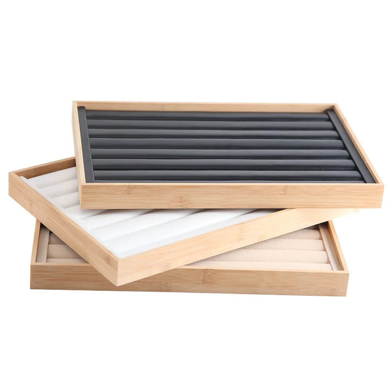 Bamboo Jewelry Ring Organizer Trays Stackable Rings Storage Showcase