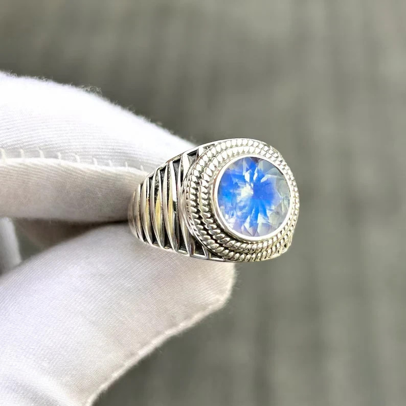 Natural Moonstone Ring 925 Sterling Silver Men’s Statement Handmade Ring