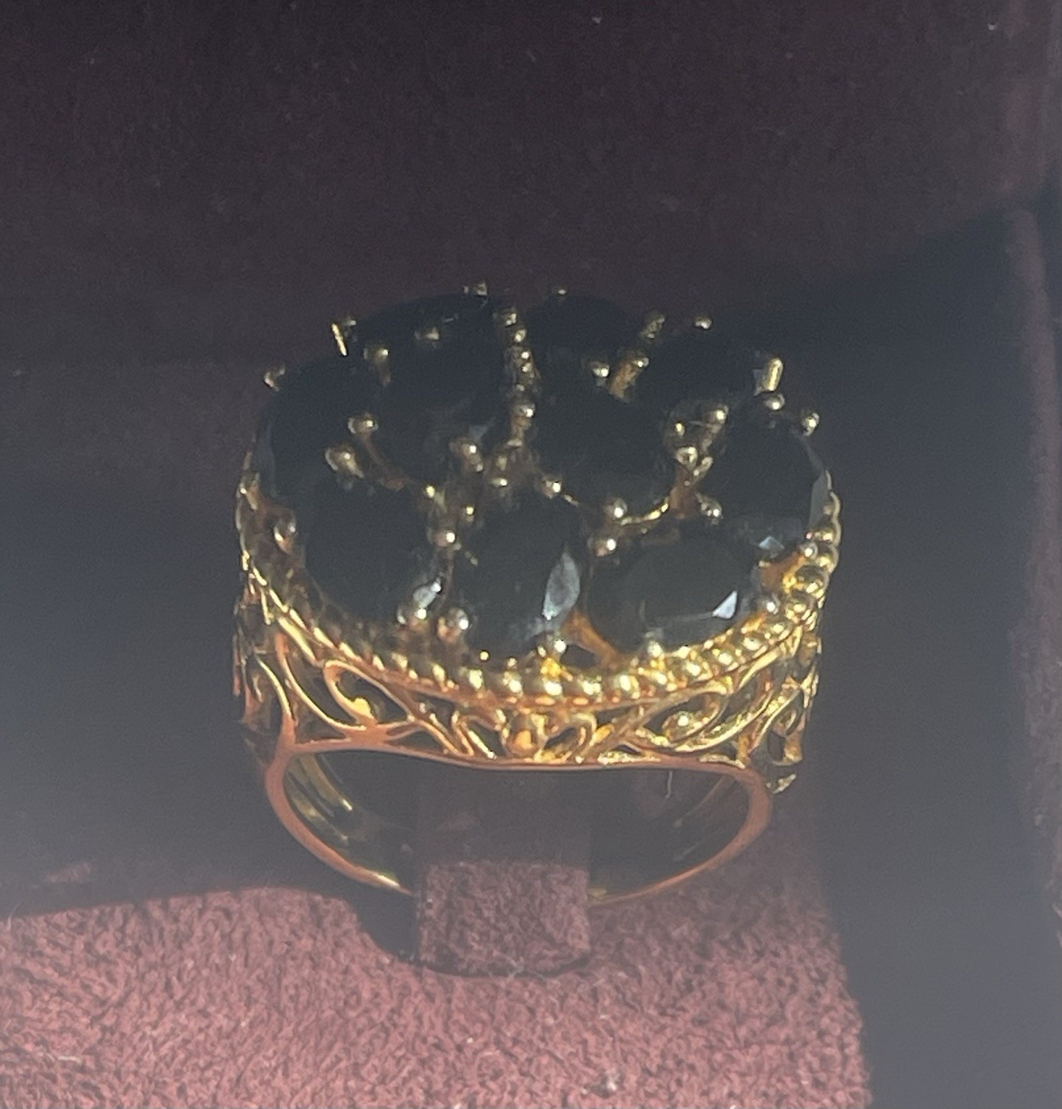 Gorgeous Karis STS Gold Plated Black Onyx Stones Cocktail Ring Size 5.5-6