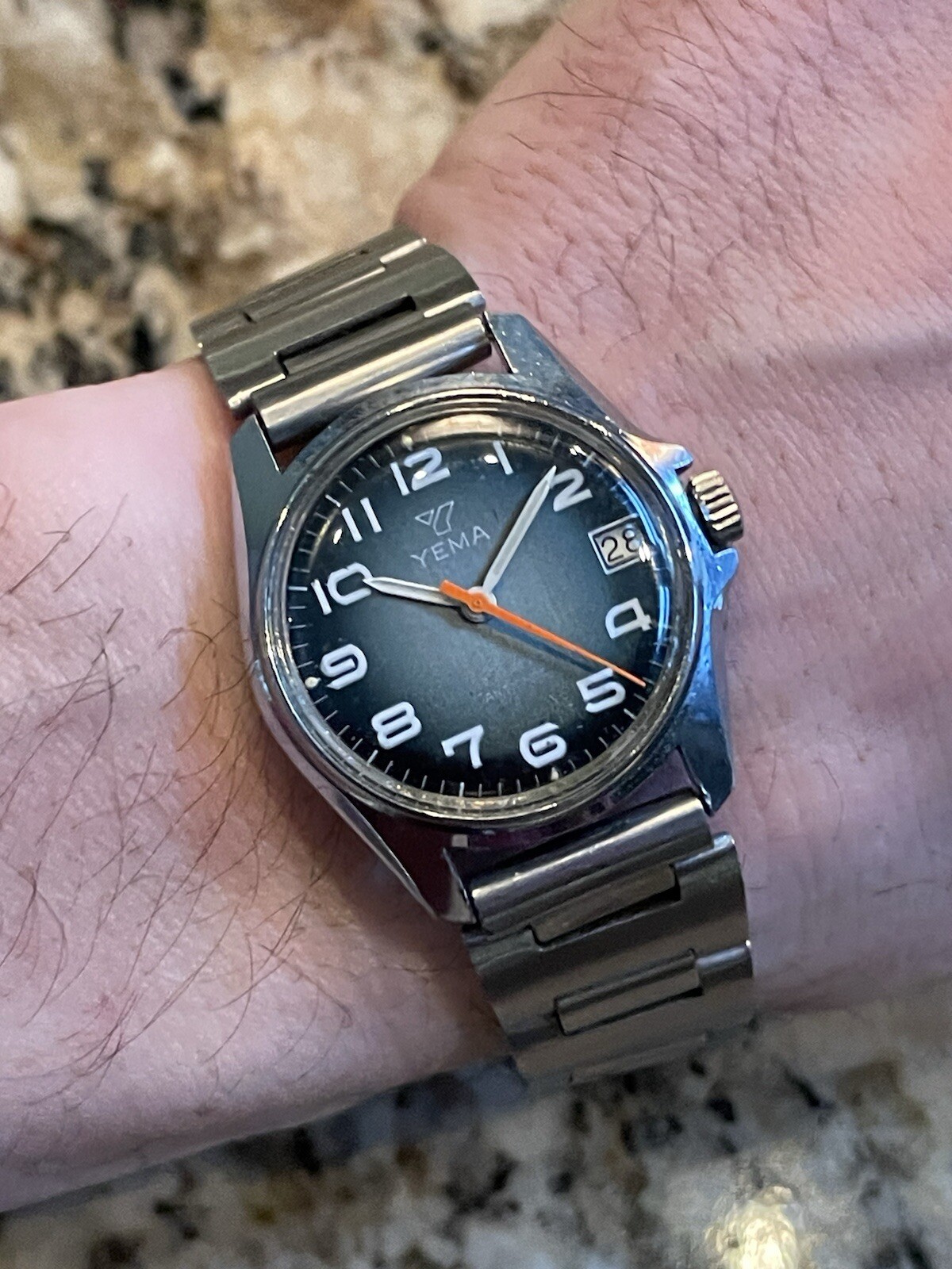Yema Rare Dial Manual Winding Vintage Stainless Sport Junior Watch Sunburst Blue