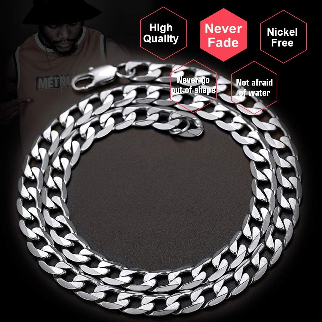 Cadena Cubana Para Hombre Collar Plata De Acero Inoxidable Joyería Moda Hip Hop