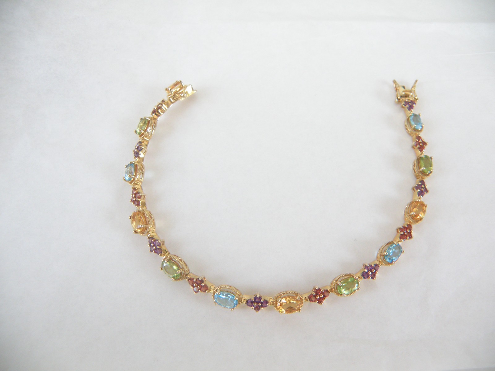 Zales 18K Gold on Sterling Silver 925 Multi Gemstone Tennis Bracelet Fits 7.5″
