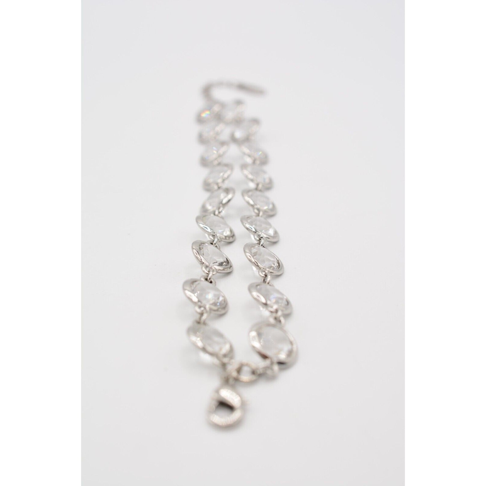 Ann Taylor Vintage Crystal Bracelet Open Bezel Clear Rhinestone Silver Tone Bin2