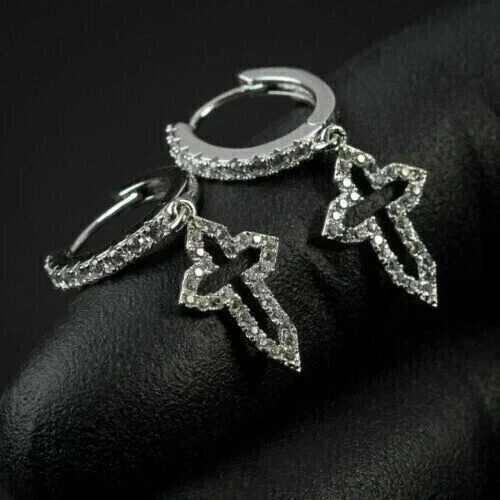Engagement Hoop/Drop Earrings Round Cut Simulated Diamond 925 Starling Silver