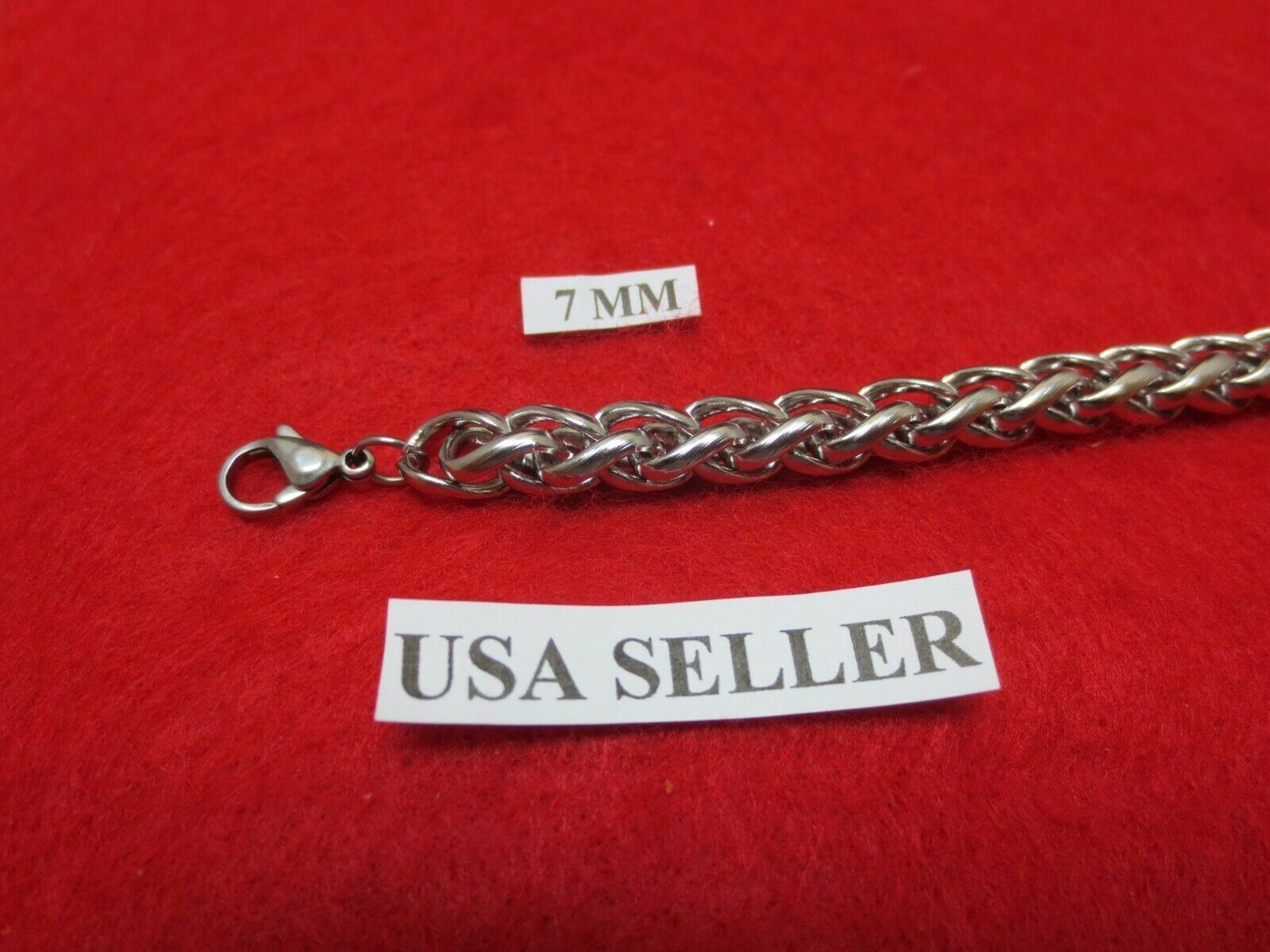 16″-40″ 7 mm Stainless Steel Silver Braided Wheat Rope Chain Necklace USA Seller