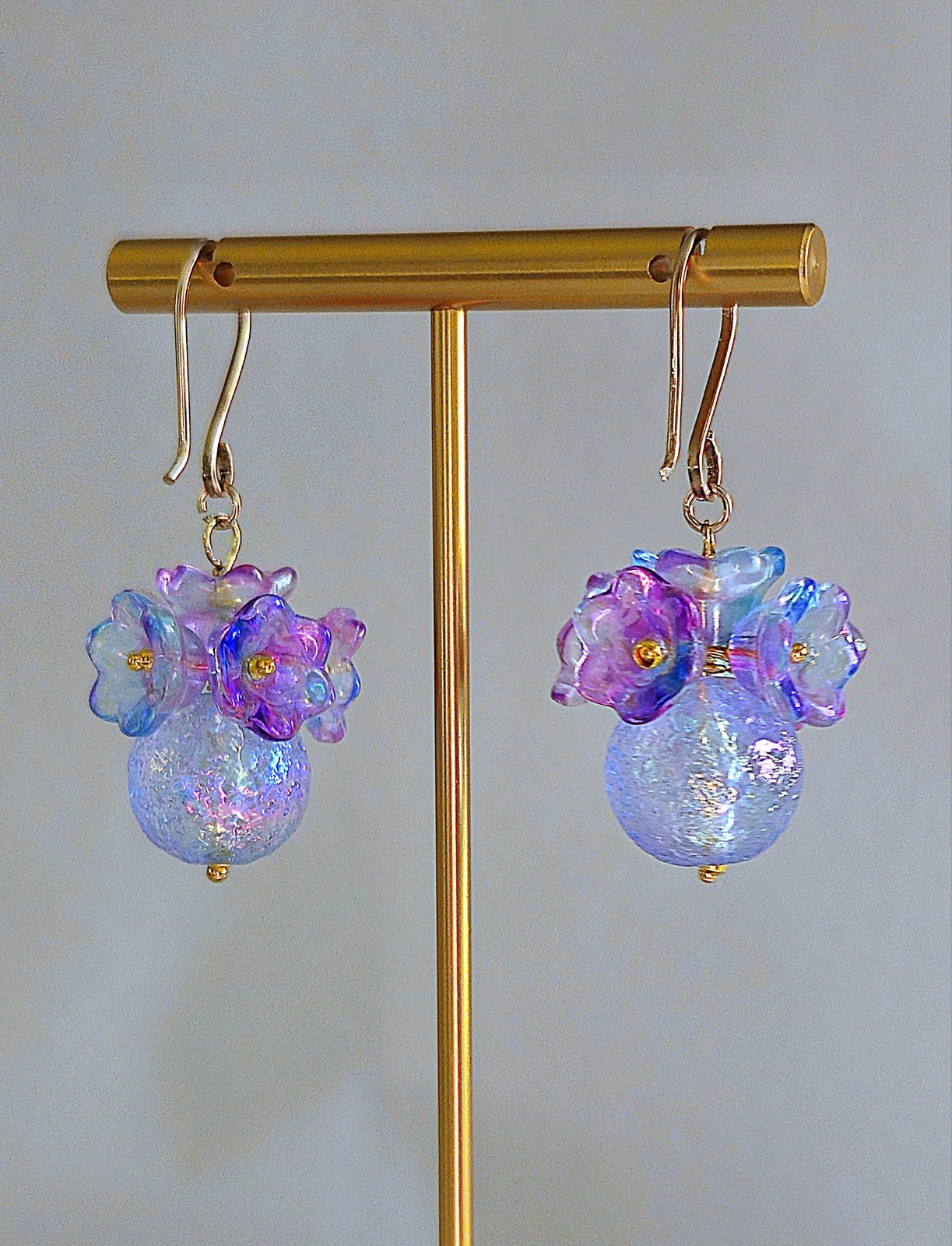Purple & Blue Iridescent Floral Earrings | 14K | Botanical | Handmade | Spring