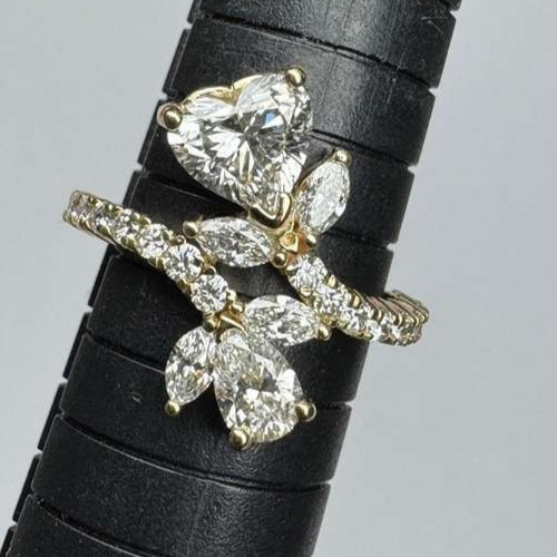 2.80Ct Heart & Pear EF/VS1 Lab Grown Diamond Bypass Wedding Ring 14K Yellow Gold