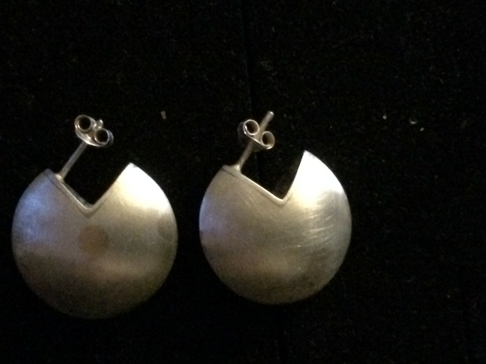 Great Art Deco Matte Silver 925 Hallmarked Stud Earrings On Clasp
