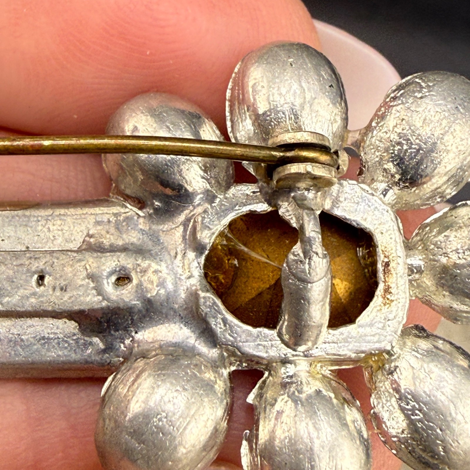Vintage Art Deco Rhinestone Brooch Blue Silver Tone