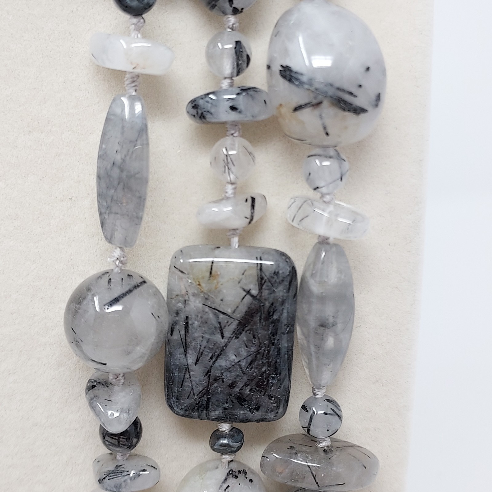 Tourmalinated Quartz Gemstone Three Strand Necklace Hand Knotted 22″ to 24″