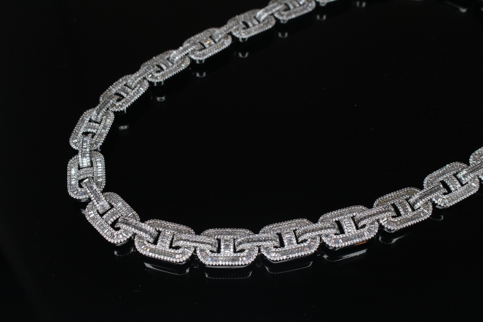 14k STAMP 14mm MARINER Chain Necklace 82.6ct BAGUETTES Lab Sim VVS1 Diamond 188g