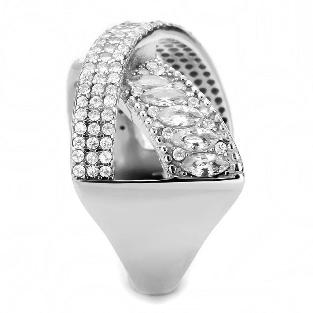 DA361 – High polished (no plating) Stainless Steel Ring with AAA Grade CZ in