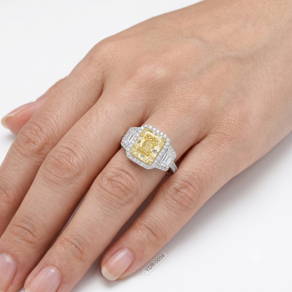 3.50Ct Radiant Fancy Vivid Yellow Lab Grown Diamond Ring 14K White Gold IGI