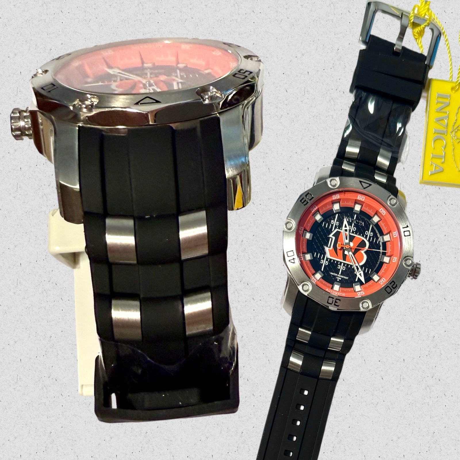 50mm & 38mm Auto His & Hers BENGALS-NFL| Black Football Field Dial Invicta Watch