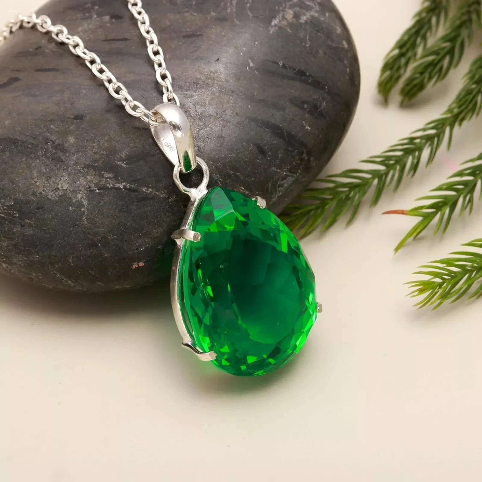 Certified 50+Ct Natural GREEN Topaz 925 Solid Silver PEAR Pendant Loose Gemstone