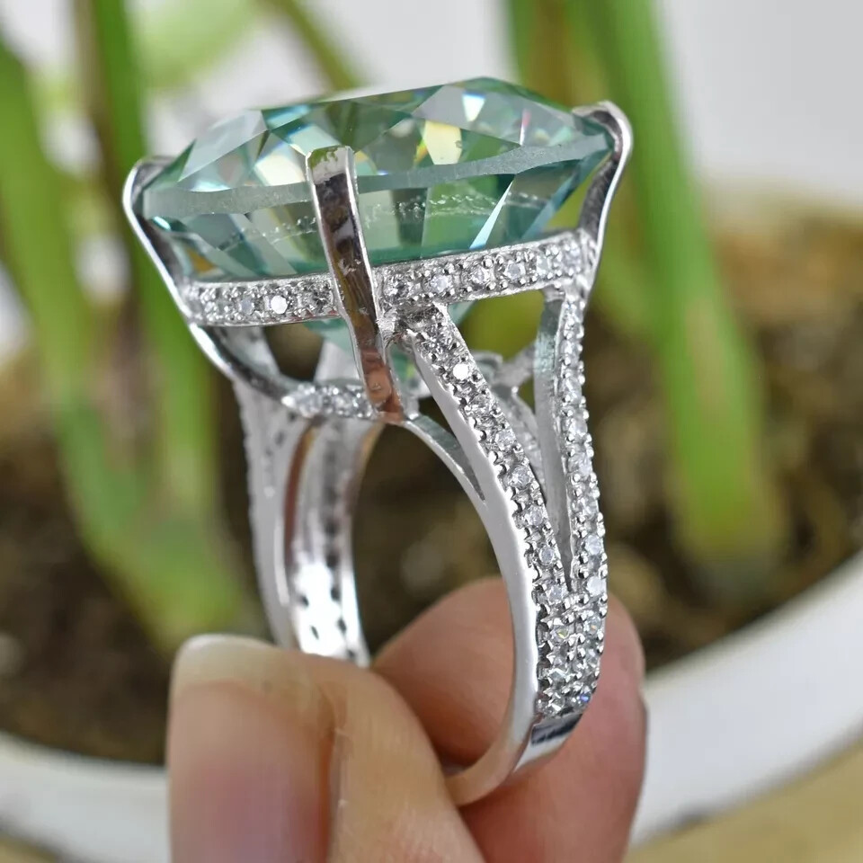 HUGE & RARE 35.75 Ct Blue Diamond Solitaire Cocktail Statement Ring-great lustre