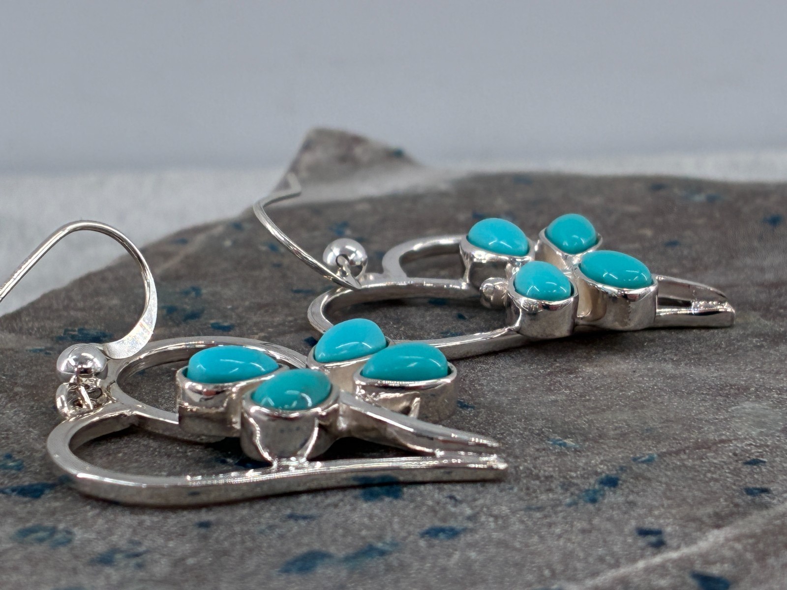 Rare Jay King DTR Turquoise Cabochon Dragonfly Dangle Earrings Sterling Silver