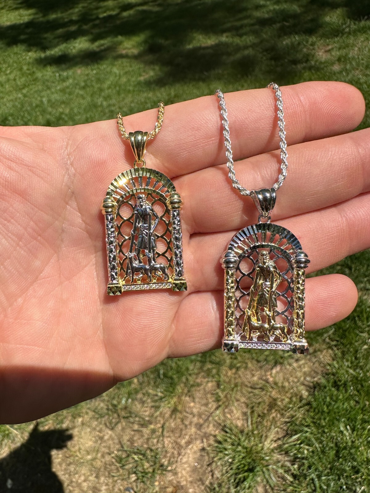 MOISSANITE St Lazarus Real 925 Silver / Gold Plated Saint Iced Necklace Pendant