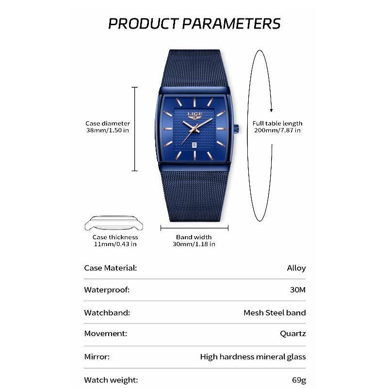 2026 Ultra-thin Men Watch Quartz Date Luminous Waterproof Business Wristwatch