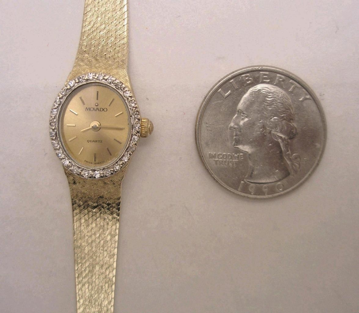 B56 Movado Ladies 14 K Sold Gold Case & Bracelet Swiss Quartz Wrist Watch w Box