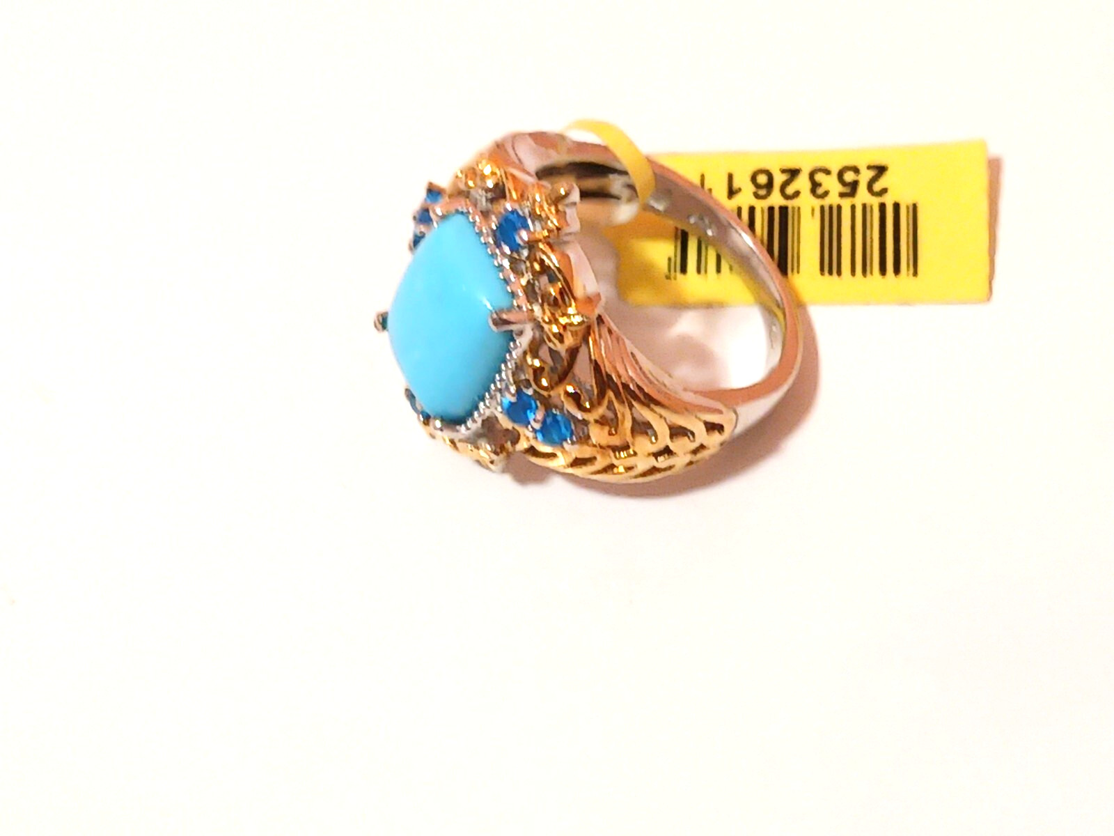 Arizona Sleeping Beauty Plat Ovr Sterling Silver W/14Ct Gold Accent SZ 7/ 3.25ct