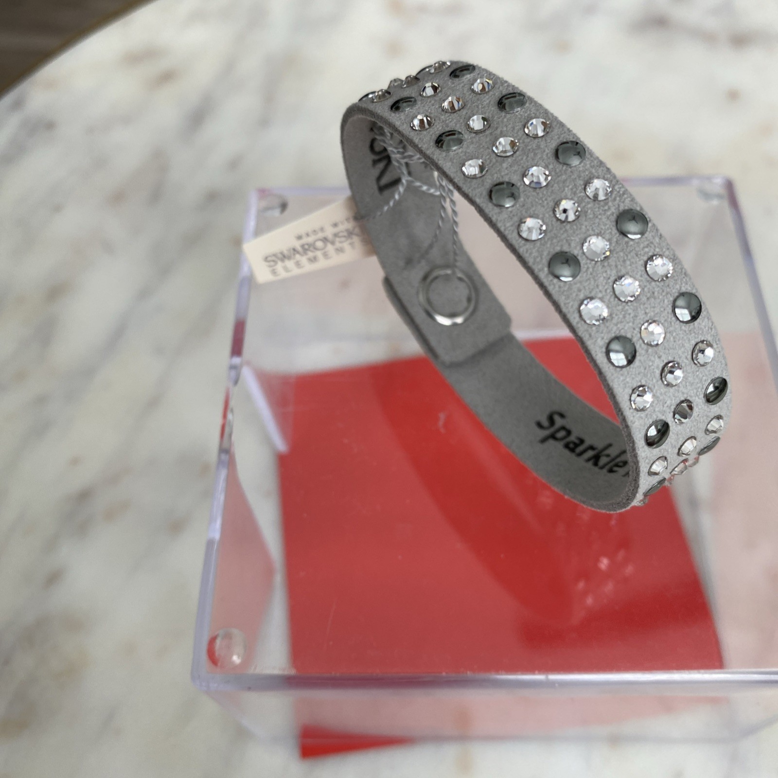 Grey suede-like wrap bracelet made with Swarovski Elements