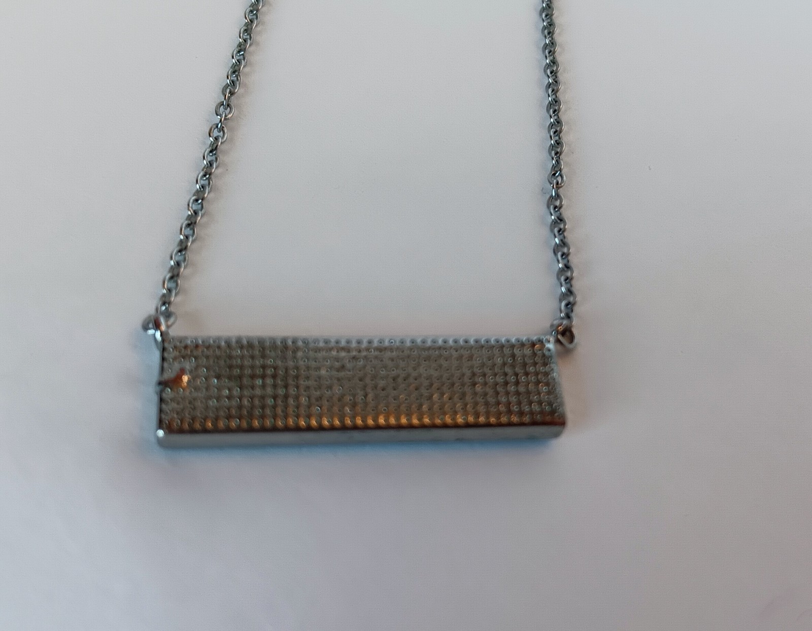 Signed Silvertone Turquoise Dyed Howlite Bar Charm Necklace 18-20 in