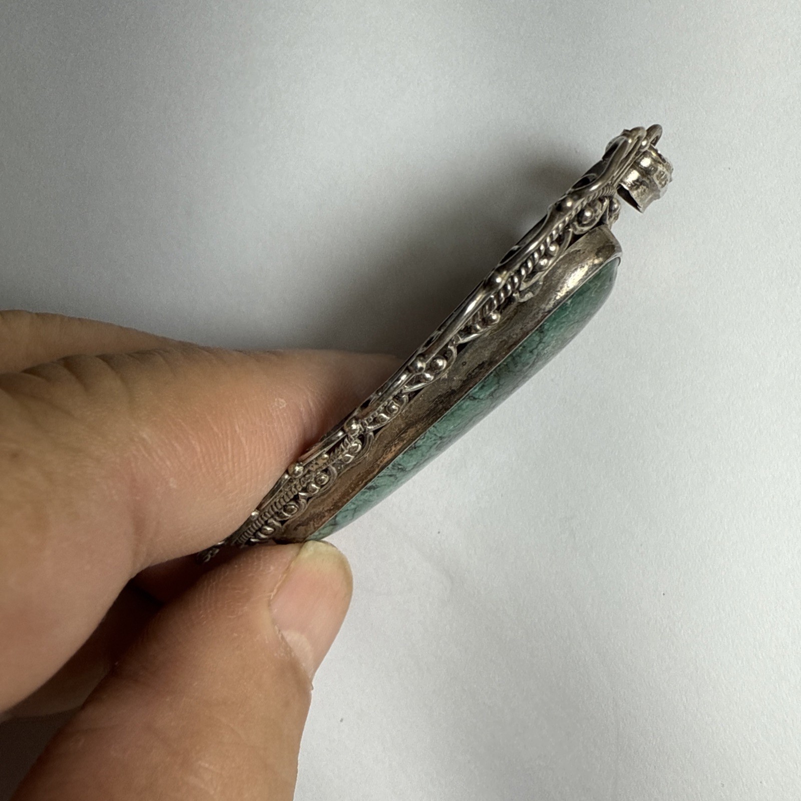 Israel Eilat Stone Pendant Handmade Vintage Filigree Big Stone