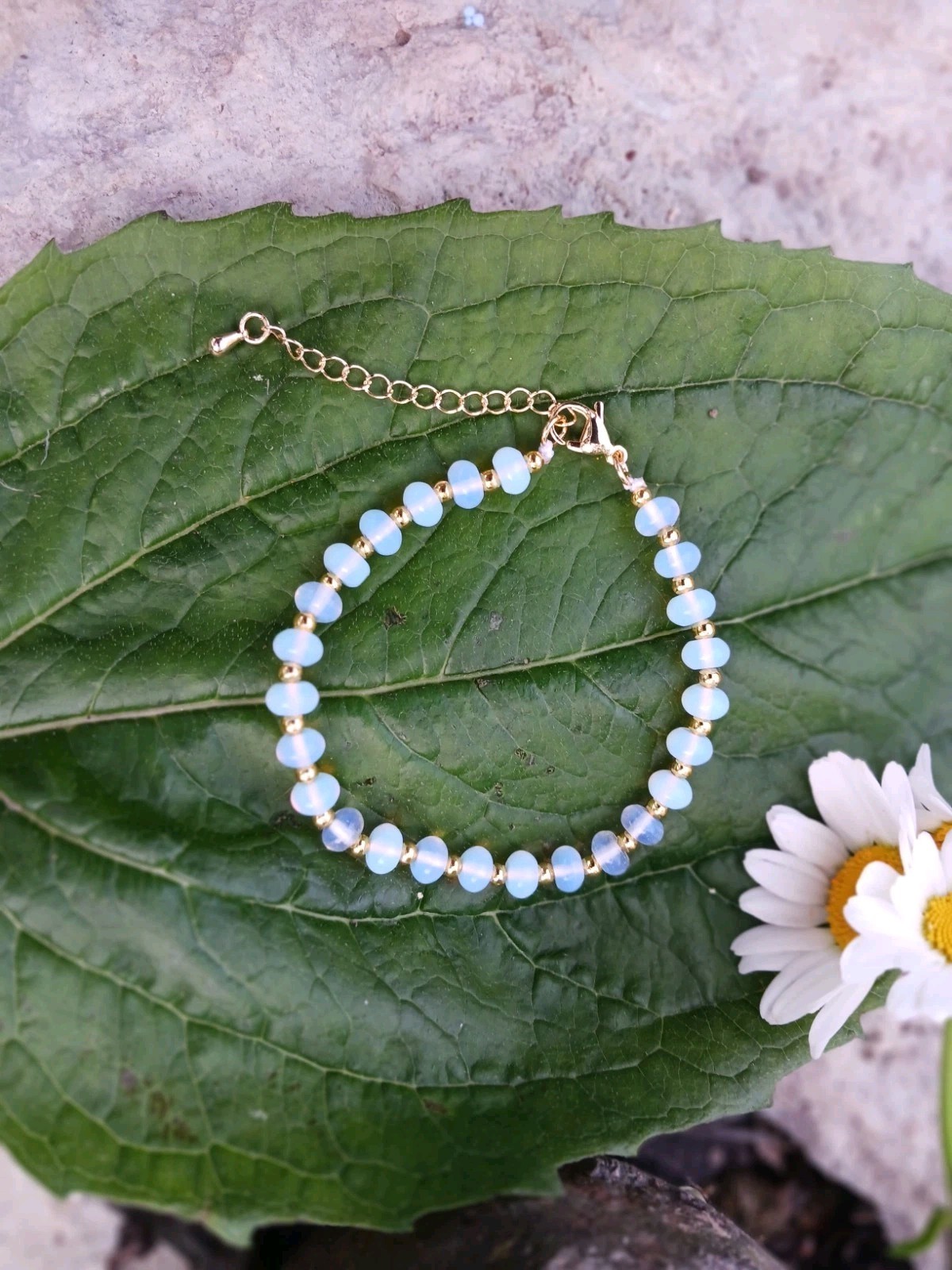 Luminous Opalite Rondelle Beaded Bracelet 20.00ctw Goldtone 7-9″ Adjustable Gift