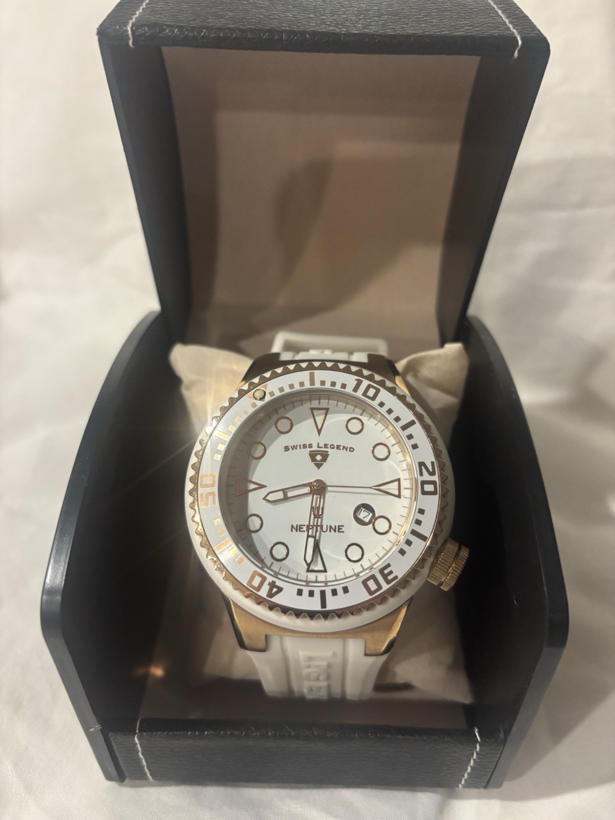 Swiss Legend Neptune Goldtone 52mm White Rubber Strap Men’s Watch
