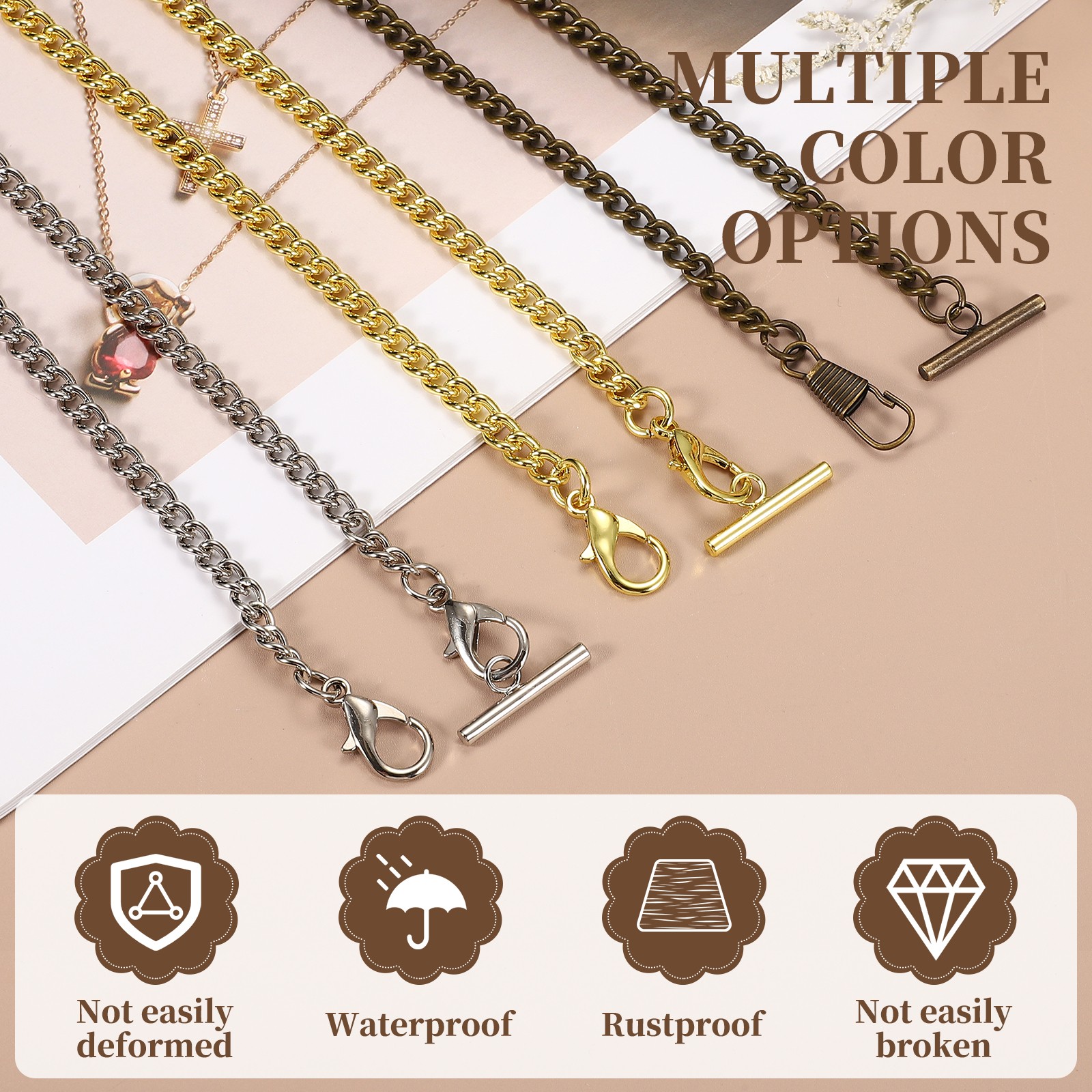 Pocket Watch Chains 12.6″ (32cm) Mental Chains with Side Buckle Clasp, Bronze