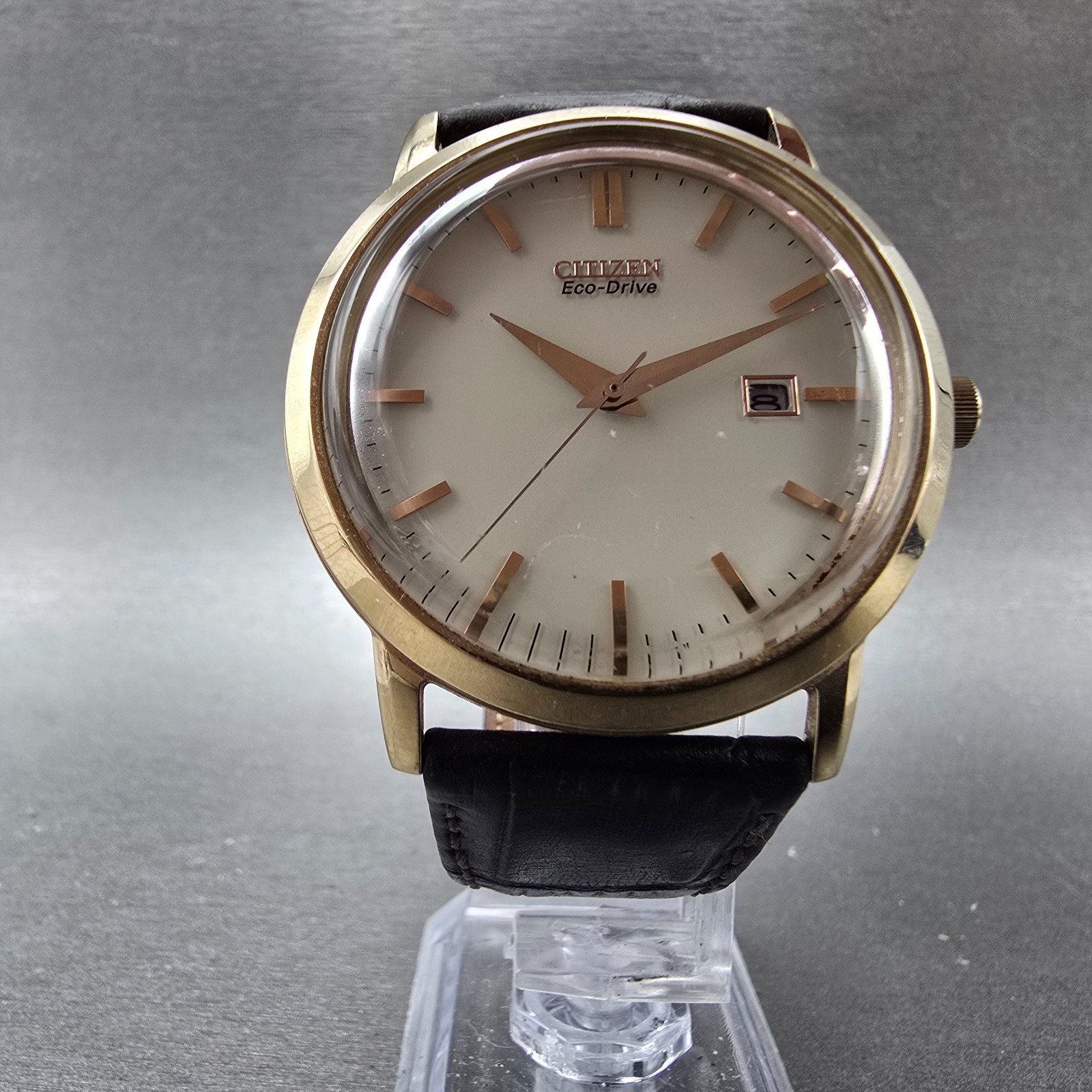 Citizen Eco-Drive Watch Men 40mm White Dial Rose Gold Tone Date E111-S079748 Run
