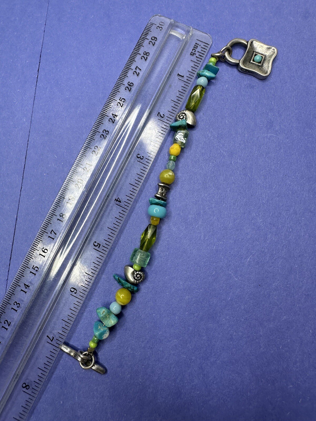 Danon Bracelet Turquoise Bead Shells Green Glass Beach Contemporary Silver Plate