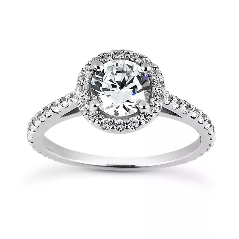 Side Stone Engagement Ring Halo 18K Gold 2 Carat Round Lab-Grown Diamond D SI1