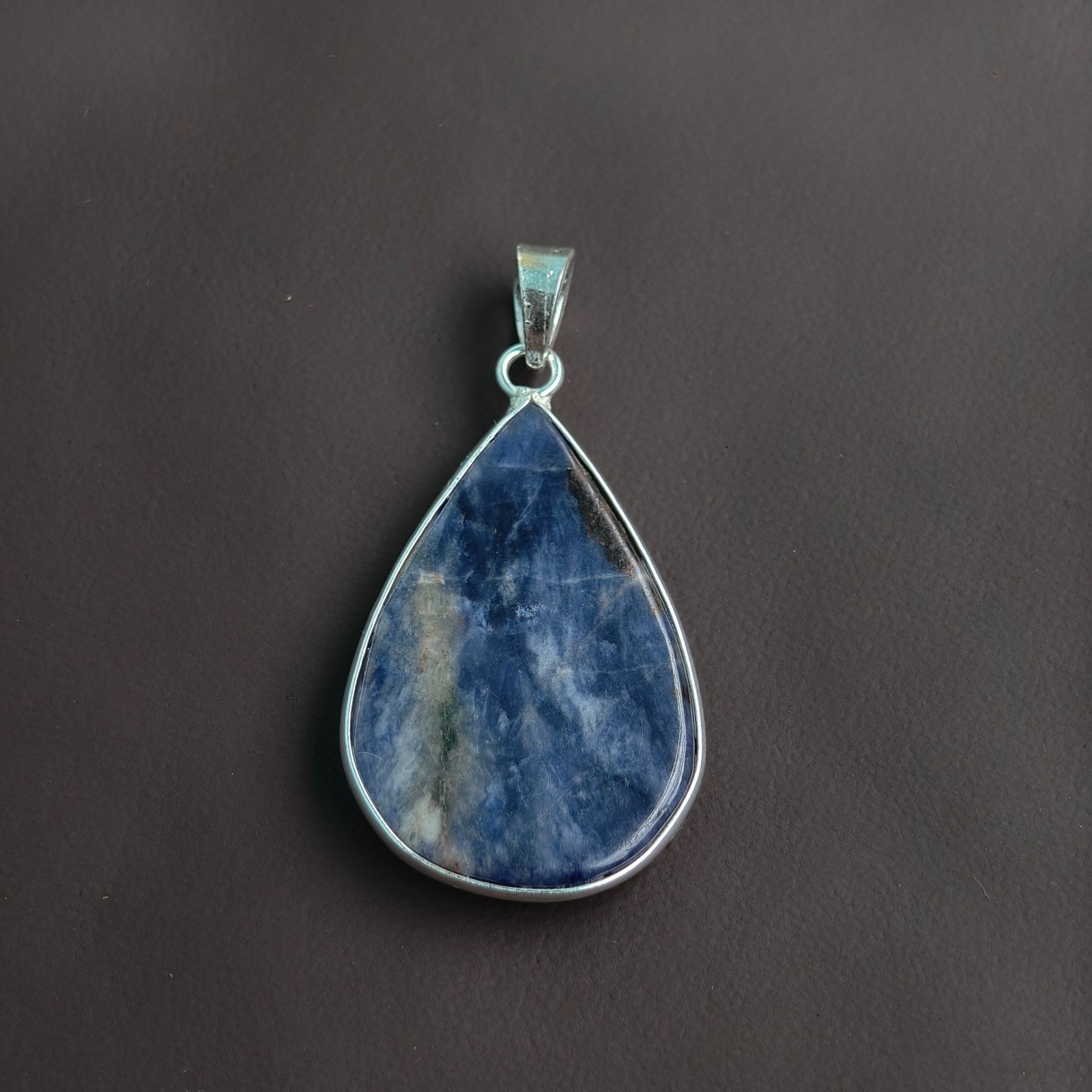 Natural Blue Sodalite Teardrop Pendant Handmade German Silver Pear Cut Jewellery