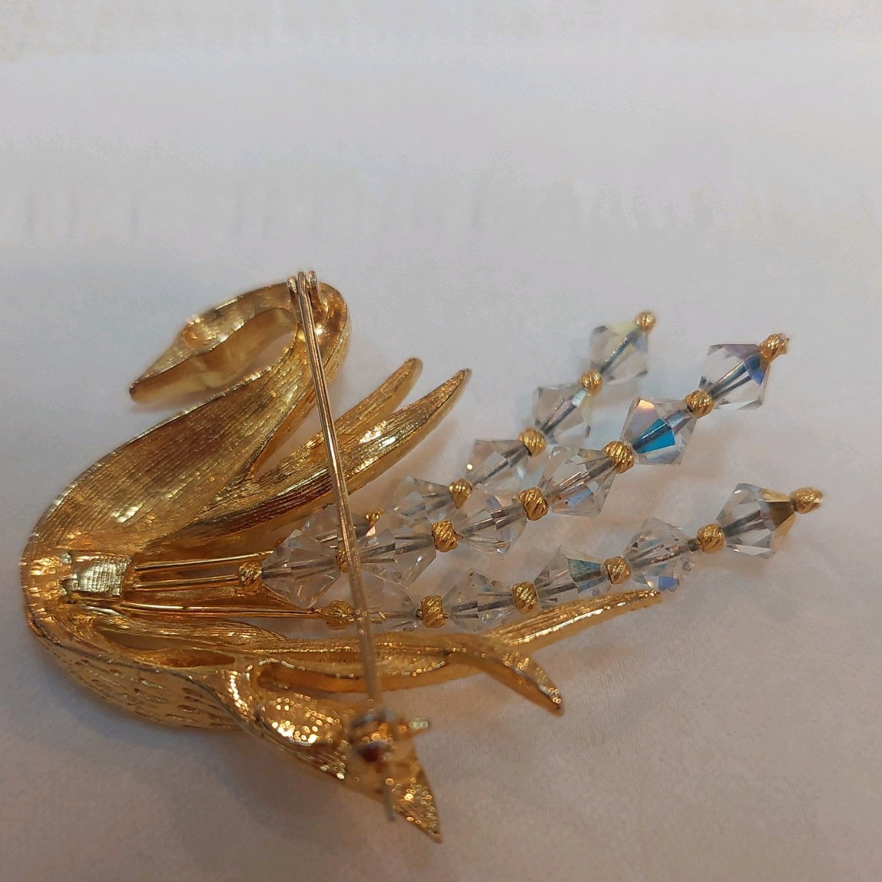 Kramer Bird Swan Crystal Beads Vintage Brooch Signed