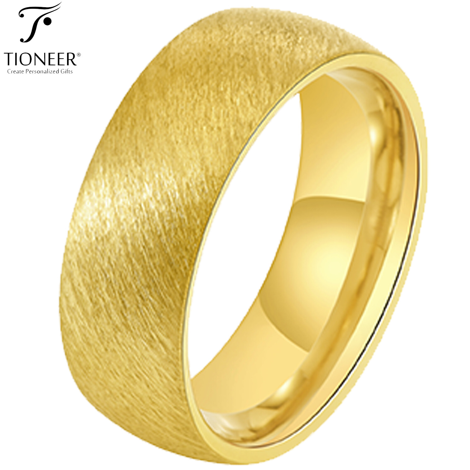 Gold Plated or Black IP Tungsten Ring Brushed Top 8mm Band w Free Engraving
