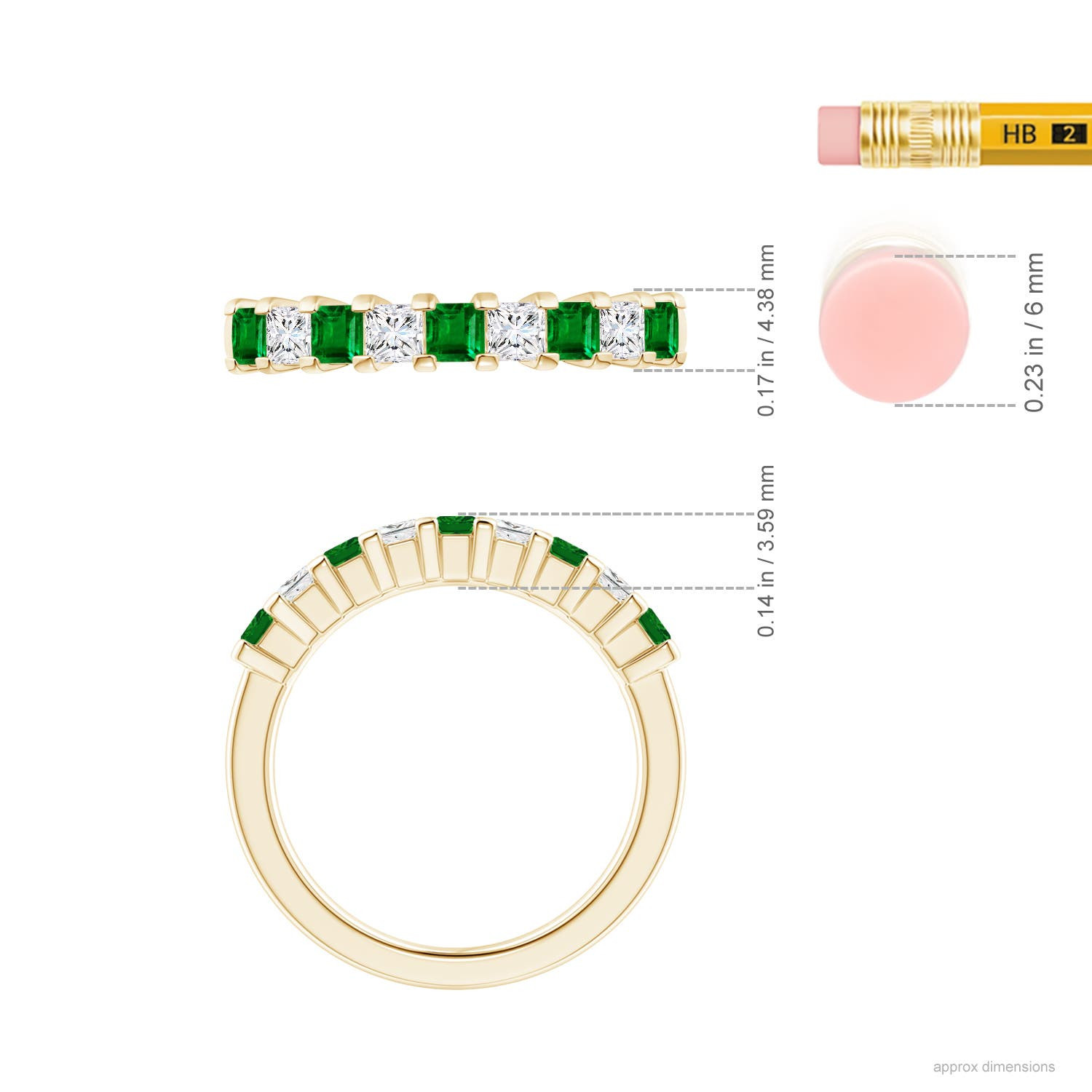Angara Natural Square Emerald and Diamond Wedding Ring in 14K Solid Gold (2.6MM)