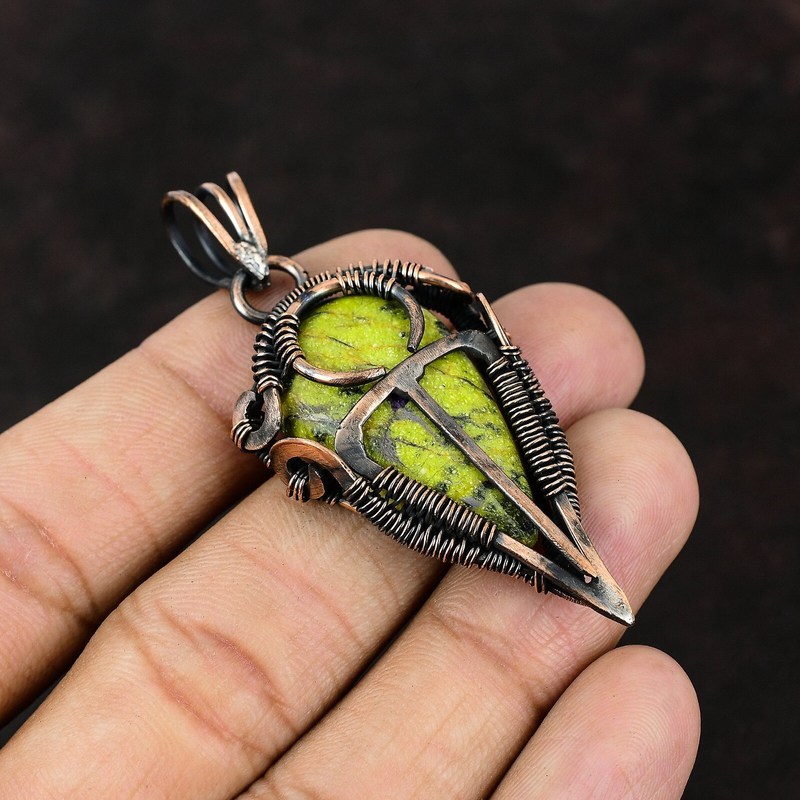Stichtite Gemstone Jewelry Copper Gift For Mother Wire Wrapped Pendant 2.52″