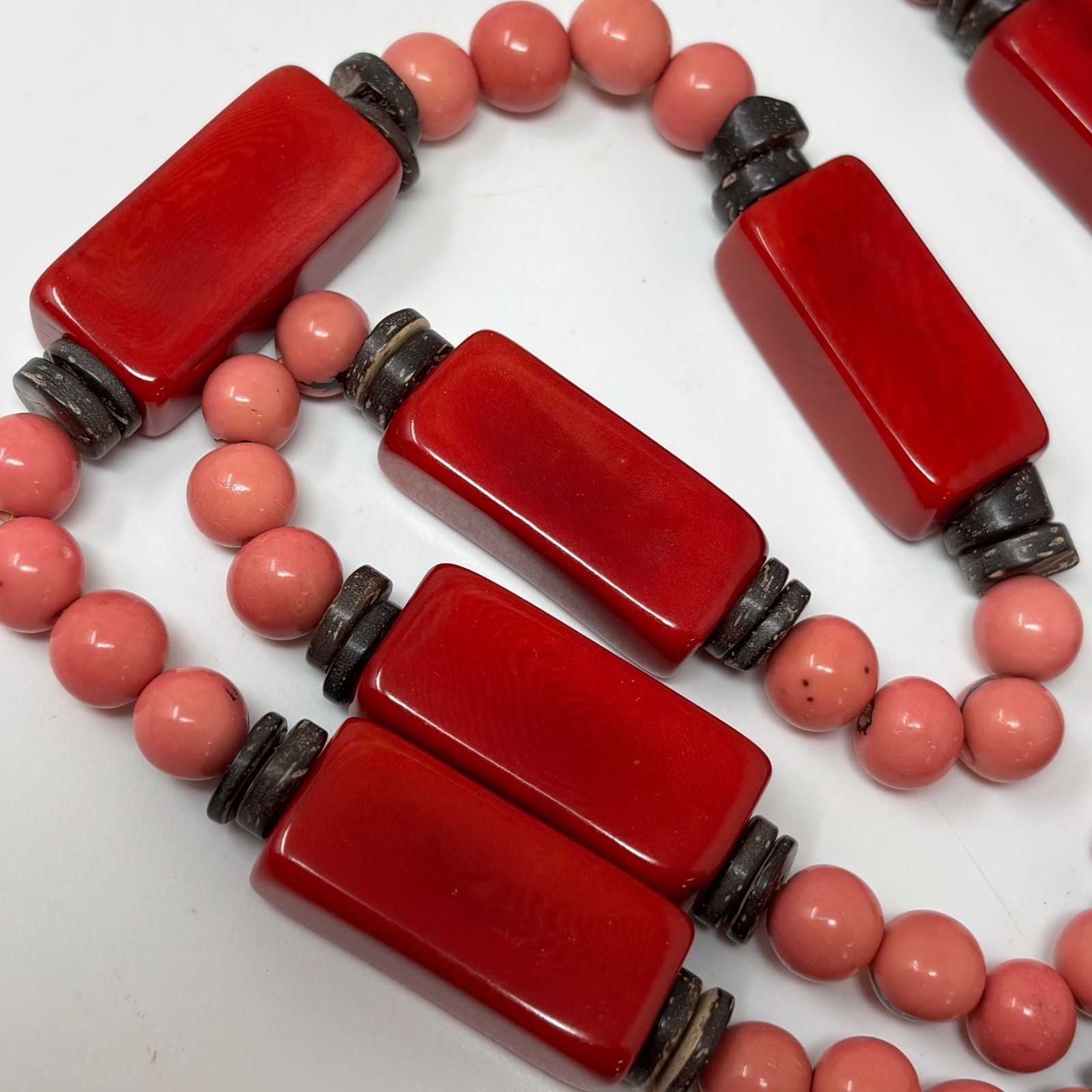 Tagua by Soraya Cedeno Womens Chunky Long Beaded Necklace Red Pink Coconut Shell