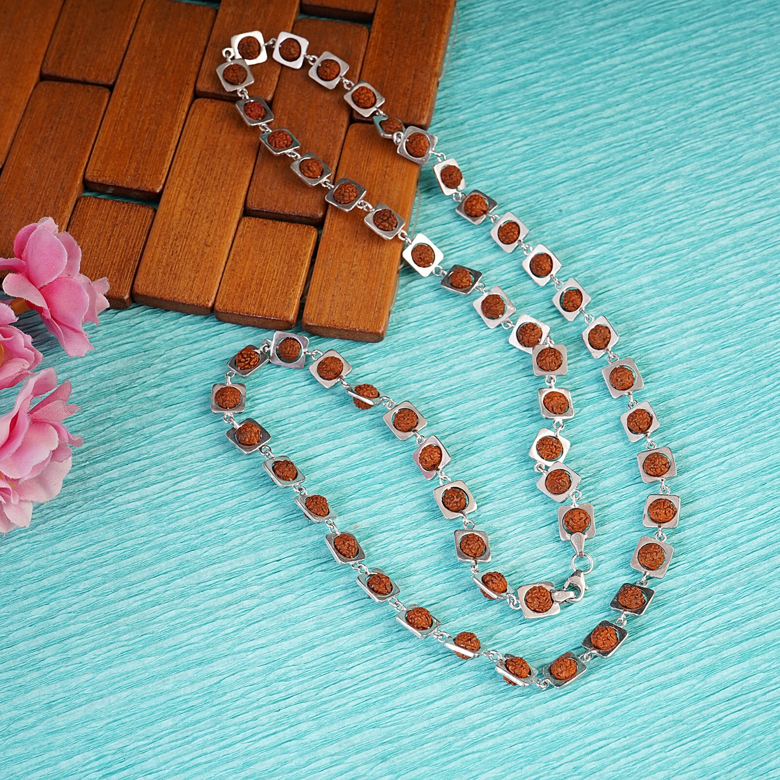 925 Solid Silver fancy Rudraksha Mala Used for Jaap or Wear Handmade Mala