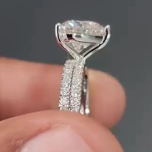 2.60CTW Heart Cut Moissanite Bridal Set Engagement Ring In 14K White Gold Plated